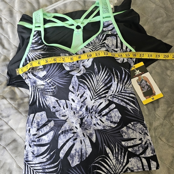 Women's Black and Green Leaf Print Swim Top - Picture 5 of 7